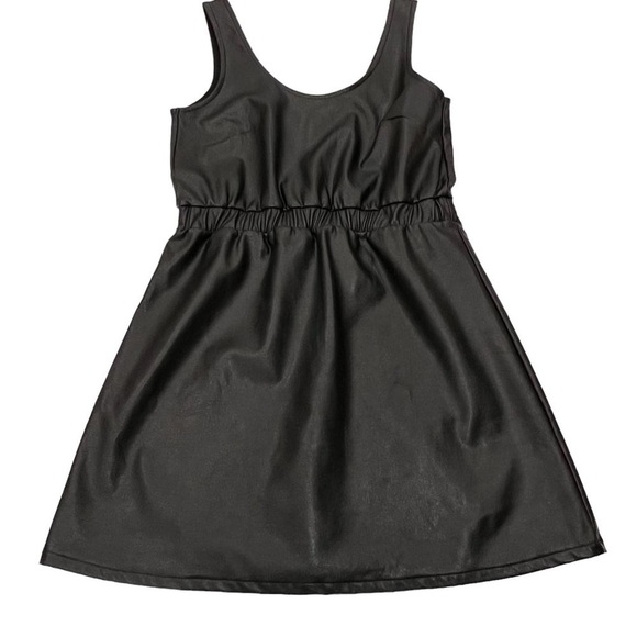 Asos Baby Doll Faux Leather Mini Dress, NWT, Elastic Waist, Black, 6 - Picture 1 of 8